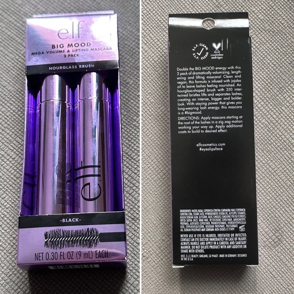 NEW ELF Big Mood Mascara Bundle (2 Full Size) in Black e.l.f. 2 Pack Lift Volume - Picture 11 of 15